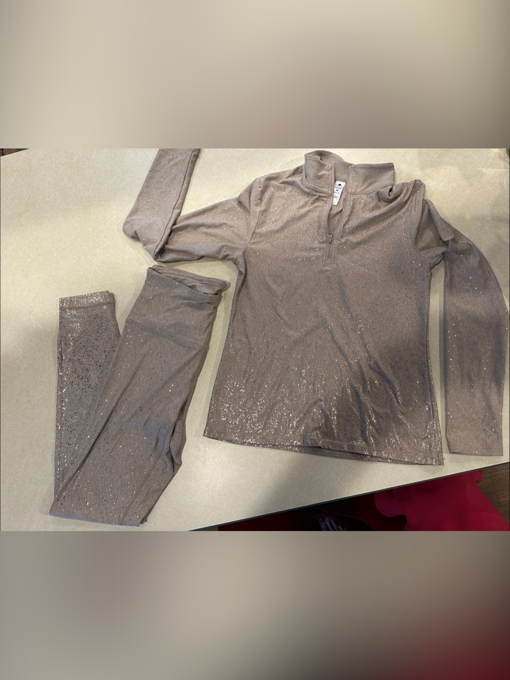 Yogalicious Shimmery Long Sleeve Top - Taupe